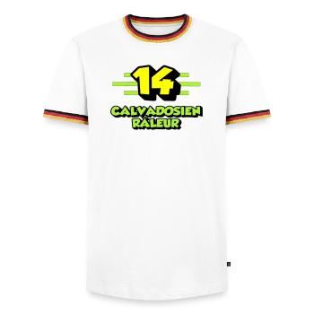 Complaining Calvadosian - Men's Ringer Shirt - white/tricolour - Front - AI Model Female 172 light (172cm) & AI Model Male 185 light (185cm)