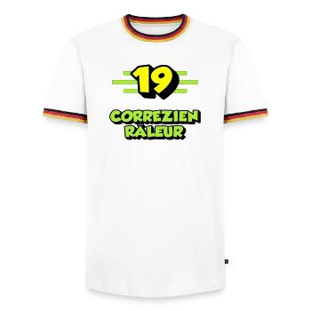 Complaining Correzien - Men's Ringer Shirt - white/tricolour - Front - AI Model Female 172 light (172cm) & AI Model Male 185 light (185cm)