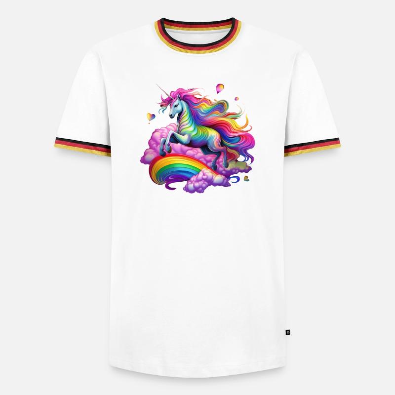 Fee Regenbogen Einhorn - Männer Kontrast-T-Shirt - Weiß/Dreifarbig