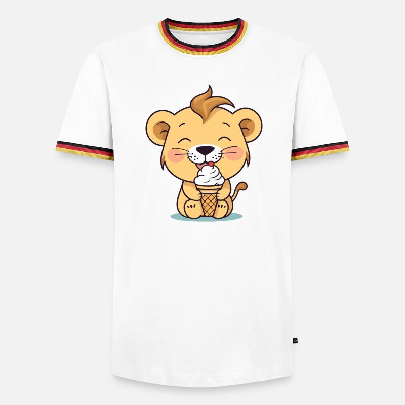 Löwe isst eis - Männer Kontrast-T-Shirt - Weiß/Dreifarbig