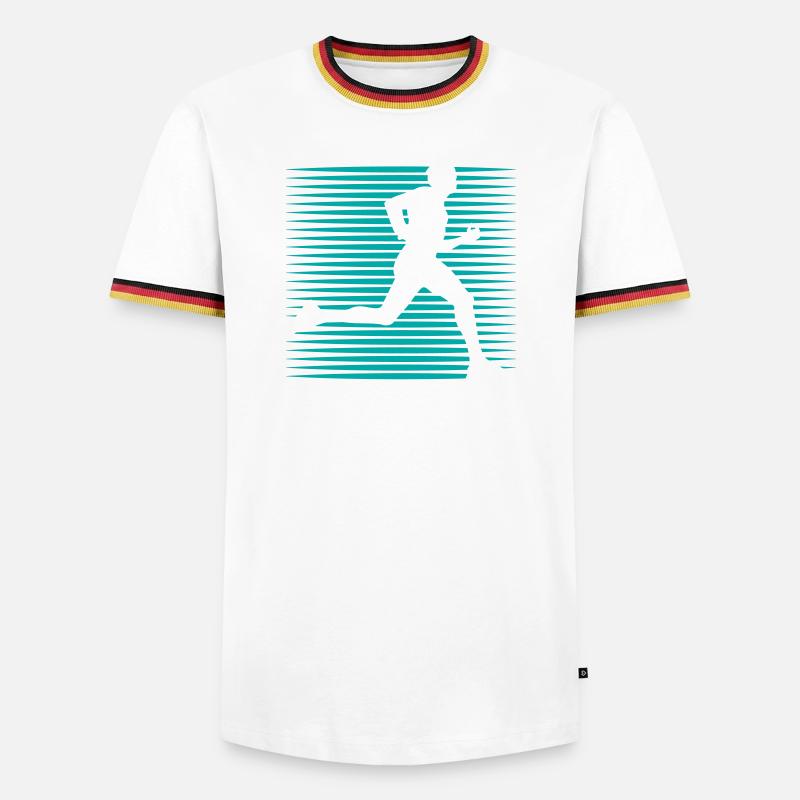 Runner Silhouette on Stripe Background - Men's Ringer Shirt - black/tricolour