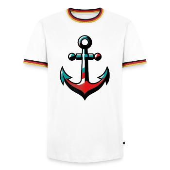An Anchor - Men's Ringer Shirt - white/tricolour - Front - AI Model Female 172 light (172cm) & AI Model Male 185 light (185cm)