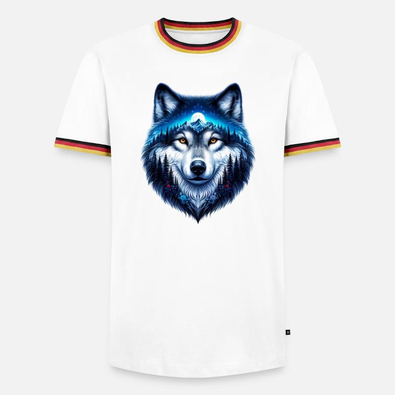 Wolf - Männer Kontrast-T-Shirt - Weiß/Dreifarbig