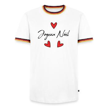WEIHNACHTEN. FROHE WEIHNACHTEN. FROHE WEIHNACHTEN. NEUJAHRSTAG - Männer Kontrast-T-Shirt - Weiß/Dreifarbig - Vorne - AI Model Female 172 light (172cm) & AI Model Male 185 light (185cm)