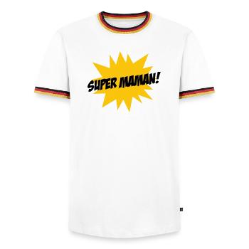 Super Maman - Fête des Mères - T-shirt contrasté Homme - blanc/tricolore - Devant - AI Model Female 172 light (172cm) & AI Model Male 185 light (185cm)