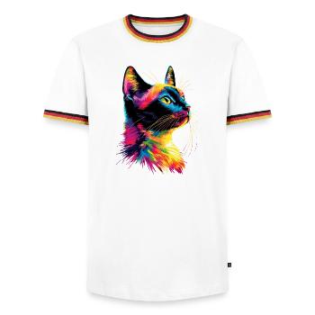 Katze Bunt Regenbogen Farben Popart Cat Mom Katzen - Männer Kontrast-T-Shirt - Weiß/Dreifarbig - Vorne - AI Model Female 172 light (172cm) & AI Model Male 185 light (185cm)