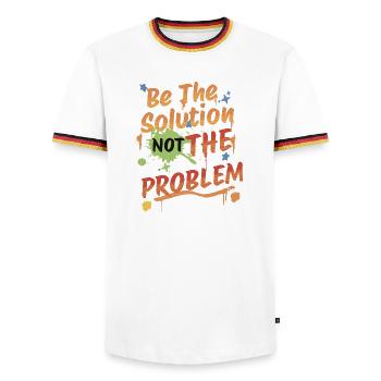 Ne soyez pas le problème, soyez la solution - T-shirt contrasté Homme - blanc/tricolore - Devant - AI Model Female 172 light (172cm) & AI Model Male 185 light (185cm)