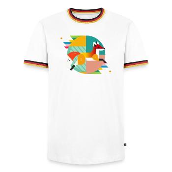 Fuchs Motiv – Modern Design & Closeness to Nature - Men's Ringer Shirt - white/tricolour - Front - AI Model Female 172 light (172cm) & AI Model Male 185 light (185cm)