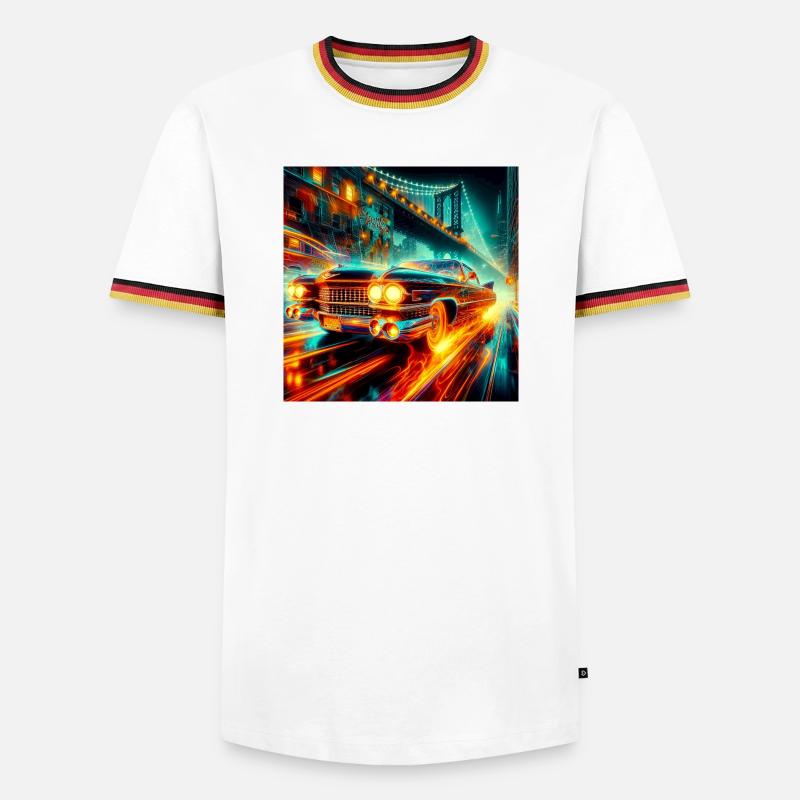Oldtimer Elektroauto - Männer Kontrast-T-Shirt - Weiß/Dreifarbig