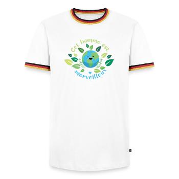 Dieser Mann ist wunderbar - Männer Kontrast-T-Shirt - Weiß/Dreifarbig - Vorne - AI Model Female 172 light (172cm) & AI Model Male 185 light (185cm)