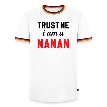 Trust me I am Maman - Men's Ringer Shirt - white/tricolour - Front - AI Model Female 172 light (172cm) & AI Model Male 185 light (185cm)