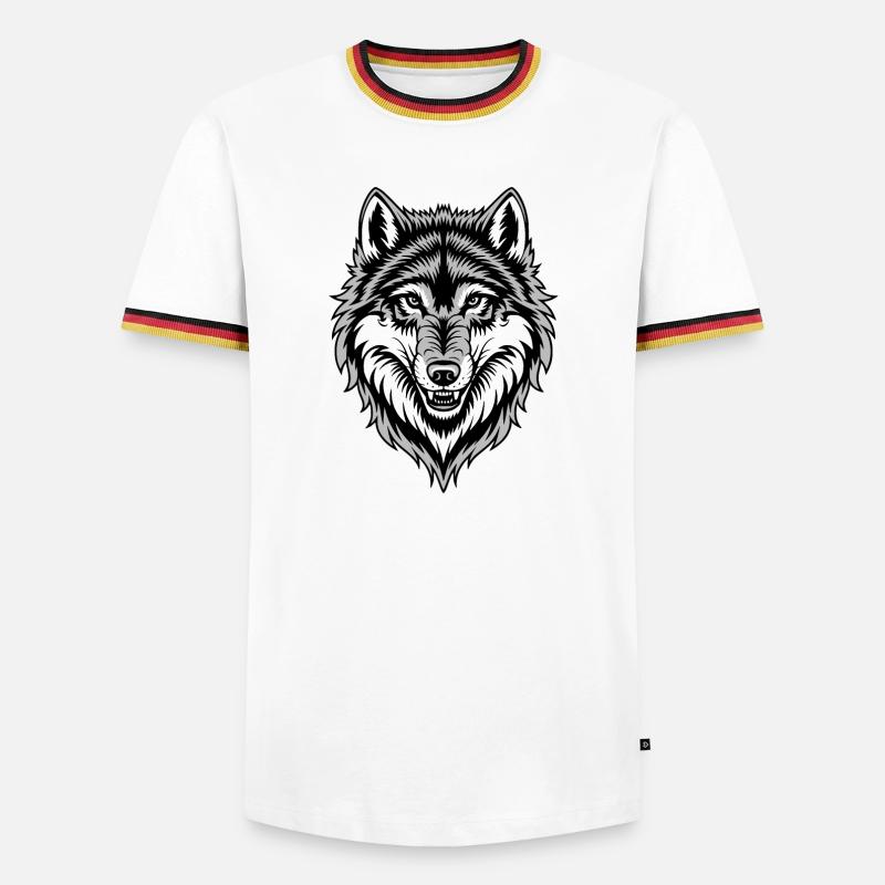 Wolf Kostüm blauer Wolfskopf Werwolf und - Männer Kontrast-T-Shirt - Weiß/Dreifarbig
