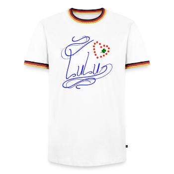 Lulu avec cœur et trèfle - T-shirt contrasté Homme - blanc/tricolore - Devant - AI Model Female 172 light (172cm) & AI Model Male 185 light (185cm)
