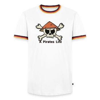 Un logo de Pirates Life - T-shirt contrasté Homme - blanc/tricolore - Devant - AI Model Female 172 light (172cm) & AI Model Male 185 light (185cm)