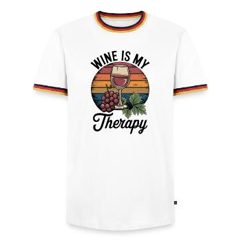 Wine Is My Therapy Wine Glass Outfit for - Men's Ringer Shirt - white/tricolour - Front - AI Model Female 172 light (172cm) & AI Model Male 185 light (185cm)
