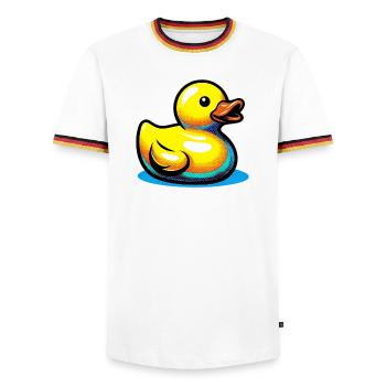 Ente Ente Ente Ente Ente - Männer Kontrast-T-Shirt - Weiß/Dreifarbig - Vorne - AI Model Female 172 light (172cm) & AI Model Male 185 light (185cm)