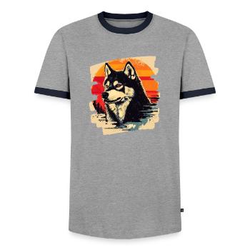Husky - Men's Ringer Shirt - grey/navy  - Front - AI Model Female 172 light (172cm) & AI Model Male 178 light (178cm)
