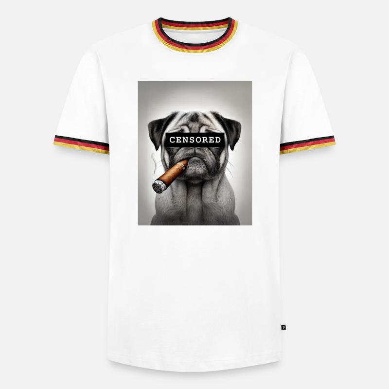 Zensierter Mops mit Zigarre - Männer Kontrast-T-Shirt - Weiß/Dreifarbig
