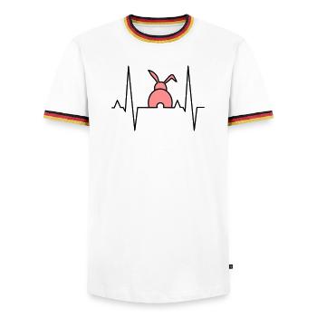 Playful bunny with hearts - Men's Ringer Shirt - white/tricolour - Front - AI Model Female 172 light (172cm) & AI Model Male 185 light (185cm)