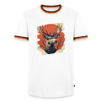 Hirsch mit Geweih - Männer Kontrast-T-Shirt - Weiß/Dreifarbig - Vorne - AI Model Female 172 light (172cm) & AI Model Male 185 light (185cm)