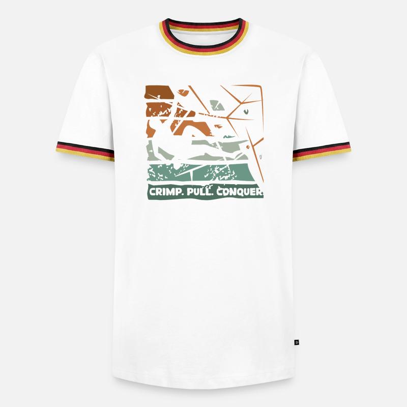 Bouldern – Crimp. Pull. Conquer. - Männer Kontrast-T-Shirt - Weiß/Dreifarbig