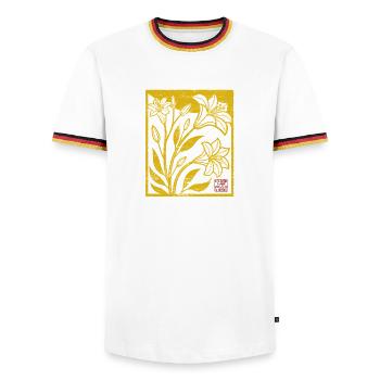 Blumen - Frühling - Be the sunshine - Spruch - Men's Ringer Shirt - white/tricolour - Front - AI Model Female 172 light (172cm) & AI Model Male 185 light (185cm)