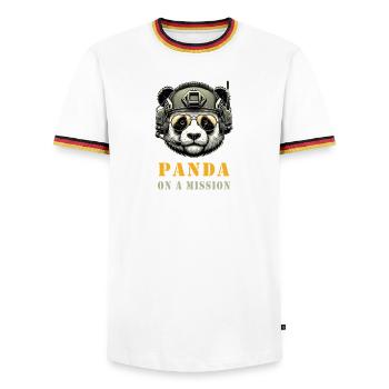 Panda in Mission / Military - Men's Ringer Shirt - white/tricolour - Front - AI Model Female 172 light (172cm) & AI Model Male 185 light (185cm)