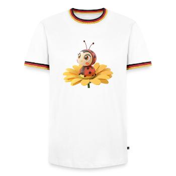Coccinelle mignonne sur une fleur - T-shirt contrasté Homme - blanc/tricolore - Devant - AI Model Female 172 light (172cm) & AI Model Male 185 light (185cm)