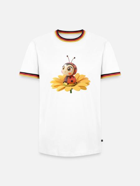 Cute ladybug on a flower - Men's Ringer Shirt - white/tricolour