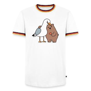 Mer du Nord Mouette Ours Brun Amitié Amour Maigre - T-shirt contrasté Homme - blanc/tricolore - Devant - AI Model Female 172 light (172cm) & AI Model Male 185 light (185cm)