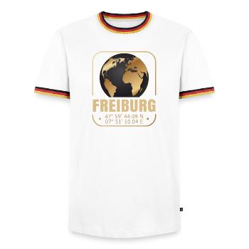 Freiburg - Männer Kontrast-T-Shirt - Weiß/Dreifarbig - Vorne - AI Model Female 172 light (172cm) & AI Model Male 185 light (185cm)