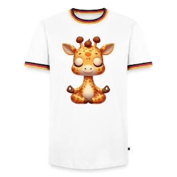 Cute Giraffe Yoga Meditation Relaxation Cartoon - Men's Ringer Shirt - white/tricolour - Front - AI Model Female 172 light (172cm) & AI Model Male 185 light (185cm)