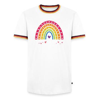 Mois de la fierté LGBT - Love is Love - T-shirt contrasté Homme - blanc/tricolore - Devant - AI Model Female 172 light (172cm) & AI Model Male 185 light (185cm)
