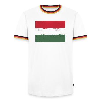 Drapeau de la Hongrie - T-shirt contrasté Homme - blanc/tricolore - Devant - AI Model Female 172 light (172cm) & AI Model Male 185 light (185cm)