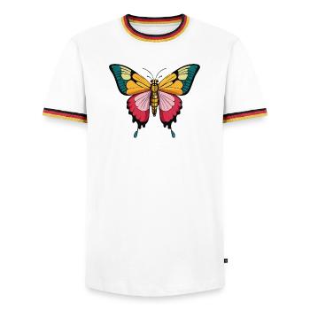 Papillon coloré sur fond de nature - T-shirt contrasté Homme - blanc/tricolore - Devant - AI Model Female 172 light (172cm) & AI Model Male 185 light (185cm)