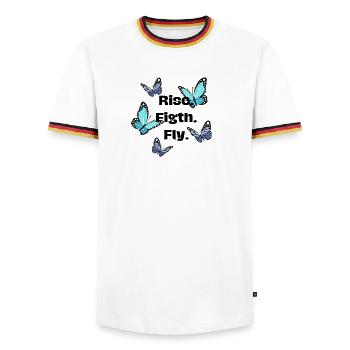Steigen. Kämpfen. Fliege - Schmetterling - Männer Kontrast-T-Shirt - Weiß/Dreifarbig - Vorne - AI Model Female 172 light (172cm) & AI Model Male 185 light (185cm)