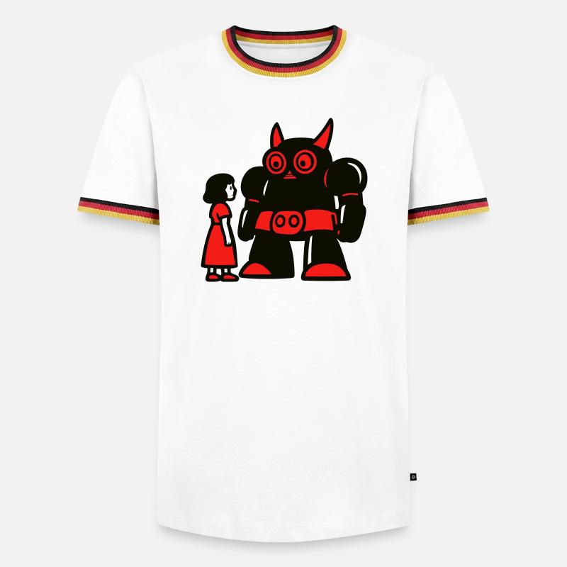 Mädchen und Roboter - Männer Kontrast-T-Shirt - Weiß/Dreifarbig