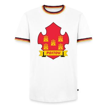 Poitou - T-shirt contrasté Homme - blanc/tricolore - Devant - AI Model Female 172 light (172cm) & AI Model Male 185 light (185cm)