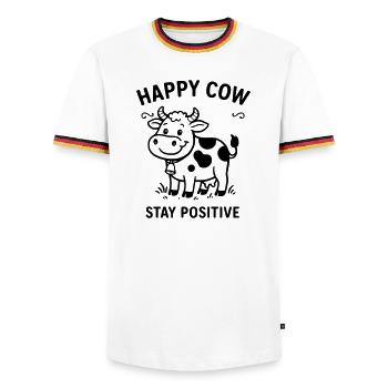 happycow - Men's Ringer Shirt - white/tricolour - Front - AI Model Female 172 light (172cm) & AI Model Male 185 light (185cm)