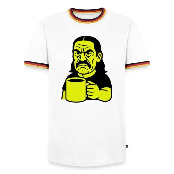 Angry Coffee Man - Men's Ringer Shirt - white/tricolour - Front - AI Model Female 172 light (172cm) & AI Model Male 185 light (185cm)
