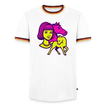 Horse Girl Pop Art - Men's Ringer Shirt - white/tricolour - Front - AI Model Female 172 light (172cm) & AI Model Male 185 light (185cm)