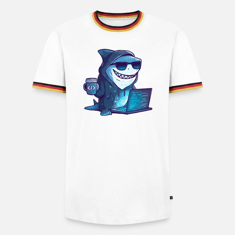 Cyber Shark Hacker Design - Männer Kontrast-T-Shirt - Weiß/Dreifarbig