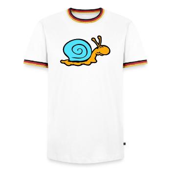 snail shell snail slug smiles sweetly - Men's Ringer Shirt - white/tricolour - Front - AI Model Female 172 light (172cm) & AI Model Male 185 light (185cm)