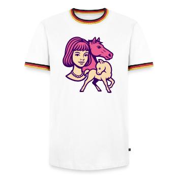 Horse Girl Pop Art Pink - Men's Ringer Shirt - white/tricolour - Front - AI Model Female 172 light (172cm) & AI Model Male 185 light (185cm)