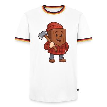 Wooden block with axe Cheerful design - Men's Ringer Shirt - white/tricolour - Front - AI Model Female 172 light (172cm) & AI Model Male 185 light (185cm)