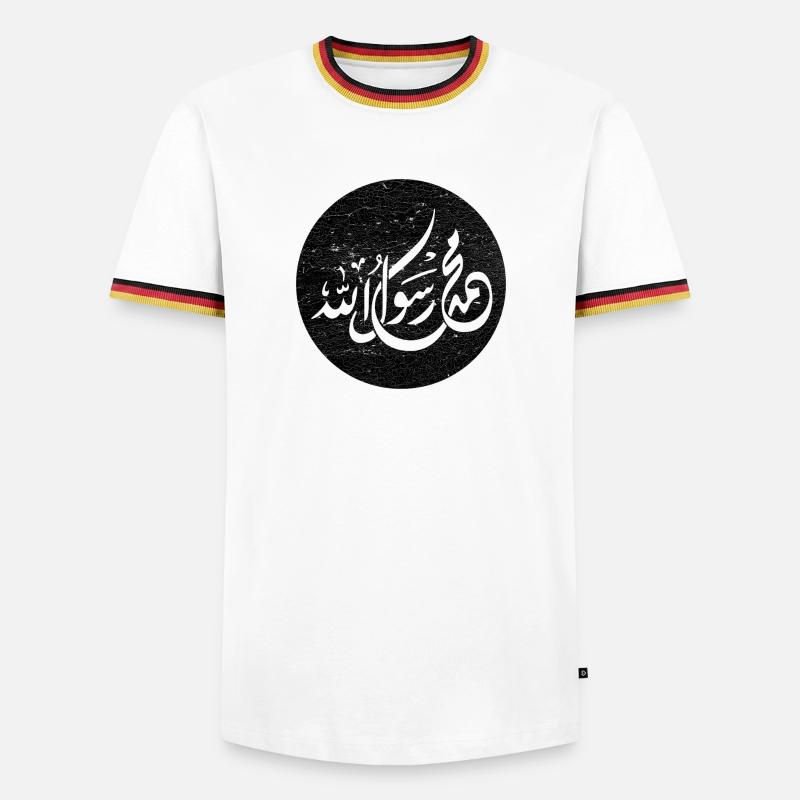 Allah Prophet Muhammad, calligraphy on black - Men's Ringer Shirt - white/tricolour