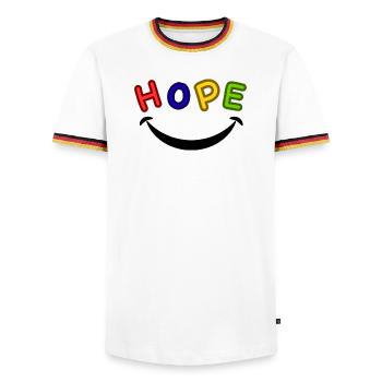 Hope - Men's Ringer Shirt - white/tricolour - Front - AI Model Female 172 light (172cm) & AI Model Male 185 light (185cm)