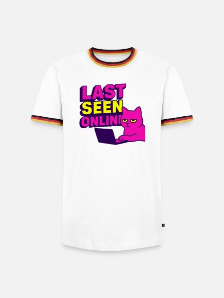Sidst set online: Meme-design med irriteret kat - Herre kontrast-T-shirt - hvid/trefarvet