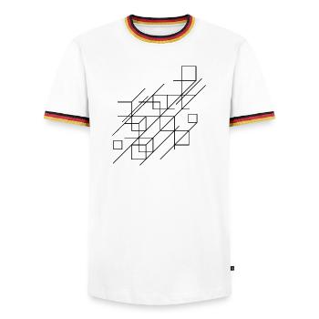 geometric lines design - Men's Ringer Shirt - white/tricolour - Front - AI Model Female 172 light (172cm) & AI Model Male 185 light (185cm)