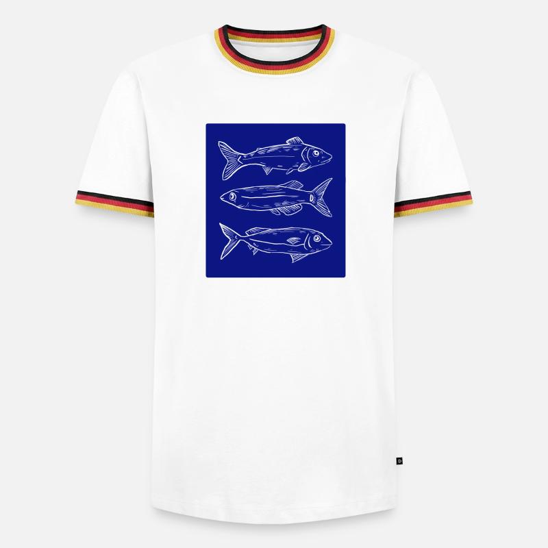 Dark blue fish pattern illustration - Men's Ringer Shirt - white/tricolour